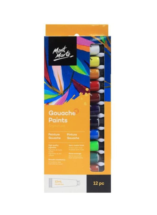 12-Piece Gouache Paints Set 12x12ml Green/Red/Yellow