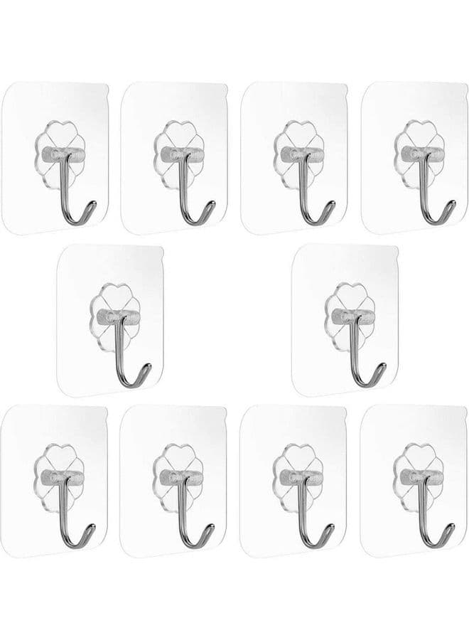10-Piece Heavy Duty Self-Adhesive Hooks Clear/Silver 6x6cm
