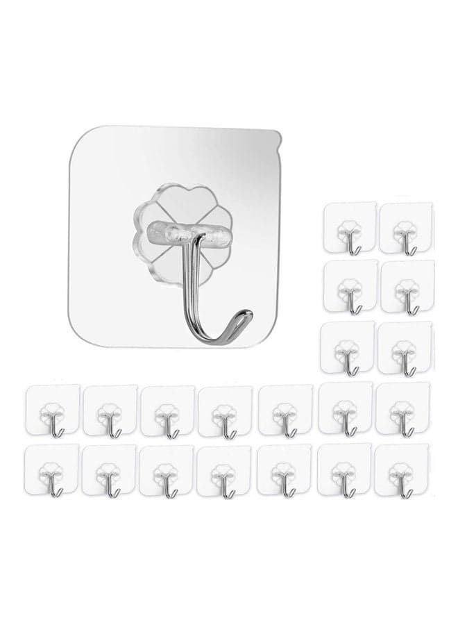 20-Piece Heavy Duty Self-Adhesive Hooks Clear/Silver 6x6cm