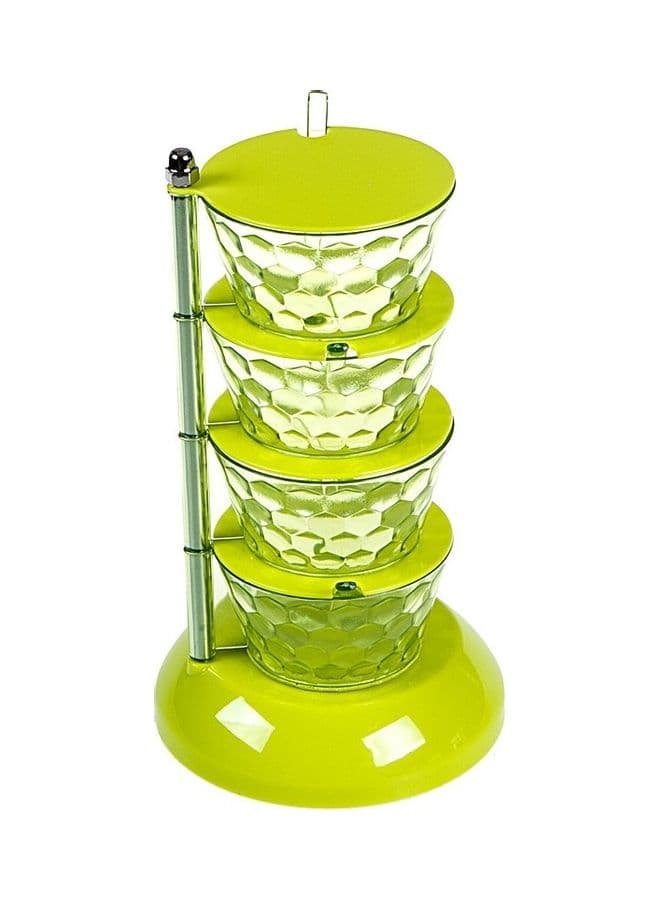 4 Layer Rotatable Vertical Seasoning Box Set With Spoon Green