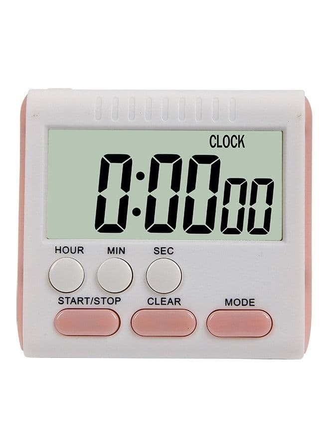 Digital Kitchen Timer Alarm Clock With LCD Screen Pink/White
