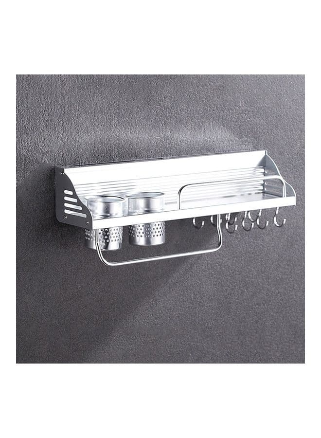 3-Piece Wall Mounted Storage Rack With Hook And Cup Silver 49x12.5x10cm
