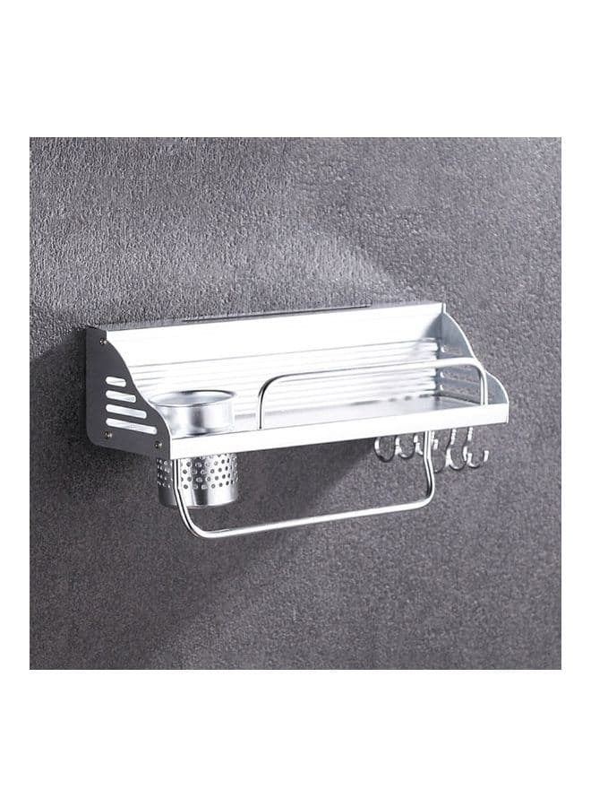 2-Piece Wall Mounted Storage Rack With Hook And Cup Silver 39x12.5x10cm