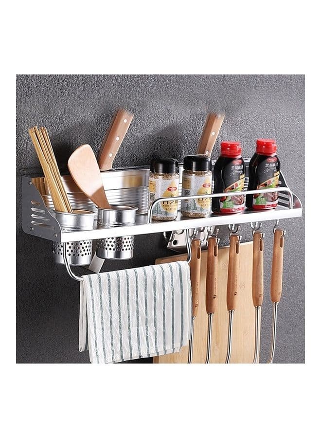 3-Piece Wall Mounted Storage Rack With Hook And Cup Silver 59x12.5x10cm