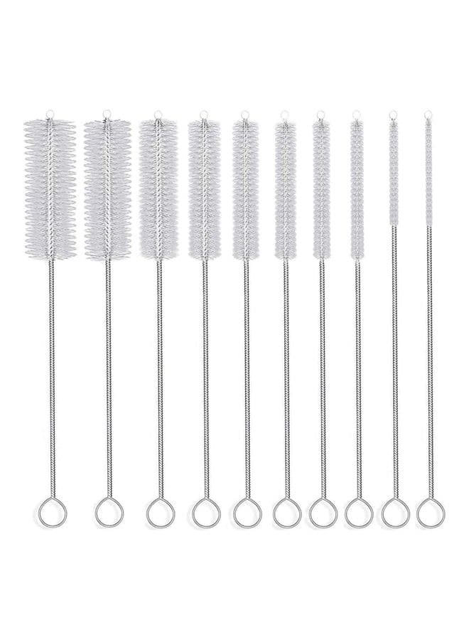 10-Piece Nylon Cleaning Bottle Brush White/Silver