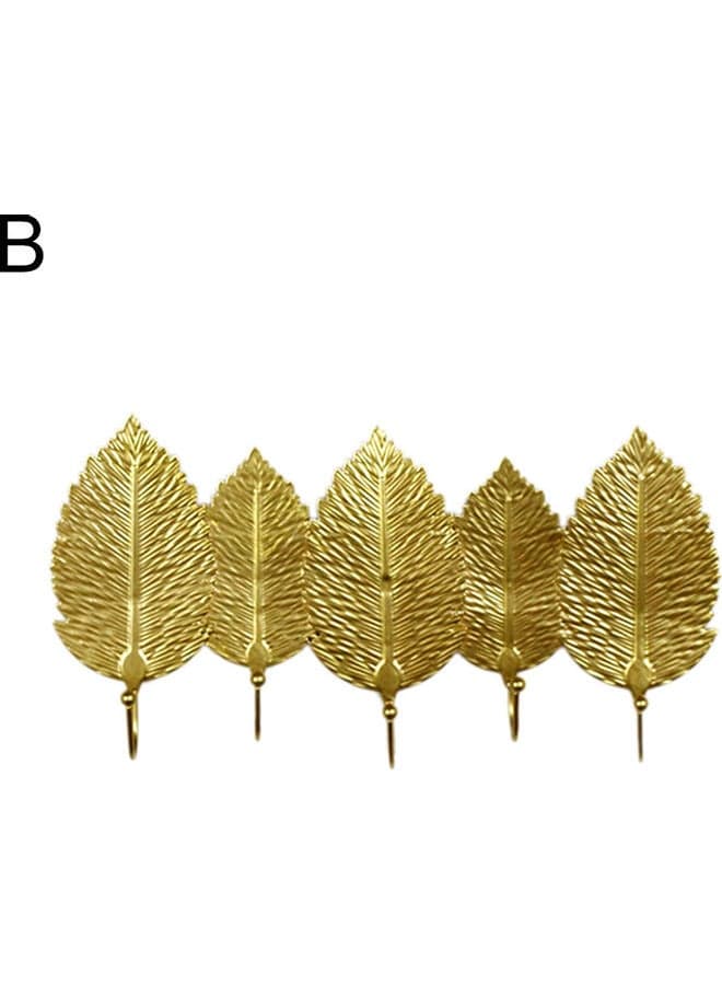 Decorative Leaf Design Wall Mounted Hook Organizer Gold