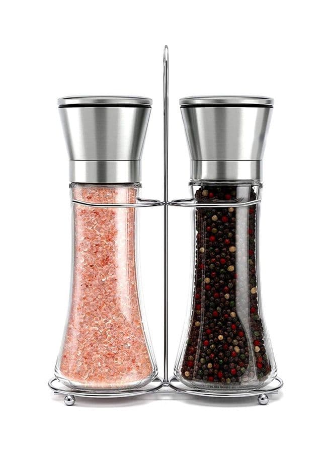 Pack Of 2 Salt And Pepper Grinder Set Clear/Silver