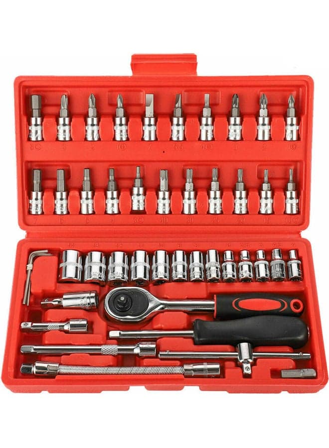 46-Piece Ratchet Wrench Socket Set Red/Black