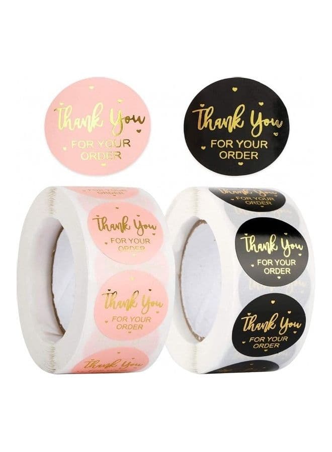 1000-Piece Thank You For Your Order Printed Labels Gold/Pink/Black