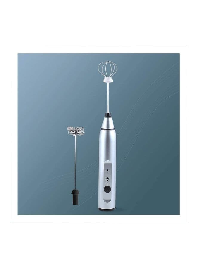 Electric Milk Frother Maker With Whisk Set Silver