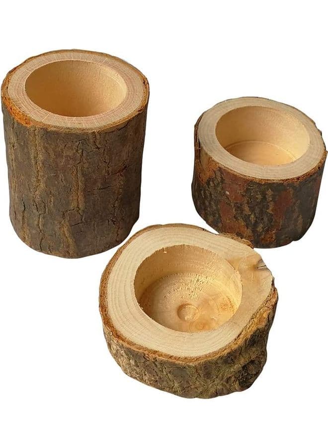 3-Piece Wooden Candle Holder Set Brown 7x6cm