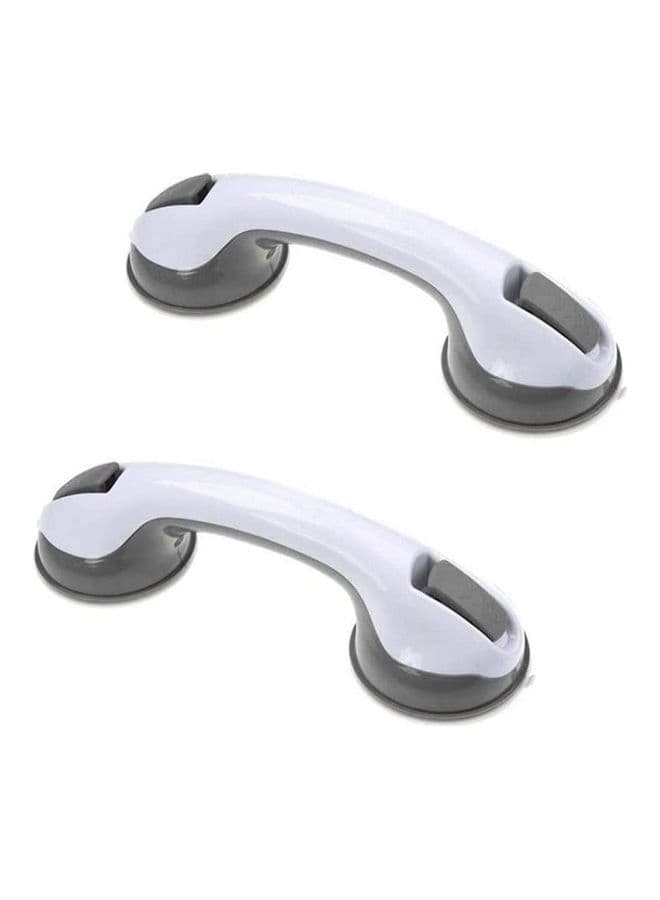 2-Piece Portable Bath Shower Support Grip Mount Handle Grey/White