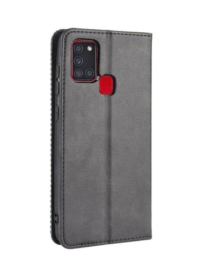 For Samsung Galaxy A21S Magnetic Flip Card Wallet Tpu Case Cover Black