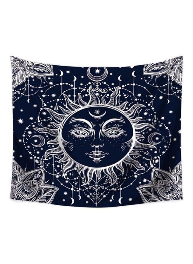 Bohemian Style Psychedelic Moon and Sun Printed Tapestry Wall Hanging Polyester Bedspread Beach Towel Blue/White 150 x 100cm