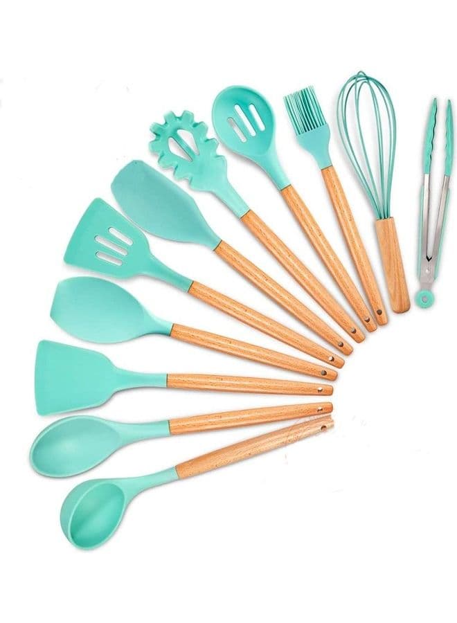 11 PCs Silicone Spatula Baking Spoon Set Sea Blue/Brown One Size