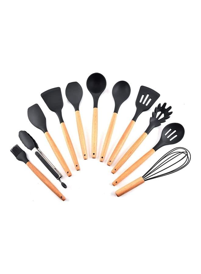 11-Piece Silicone Kitchen Utensils Set Black/Beige one sizecm