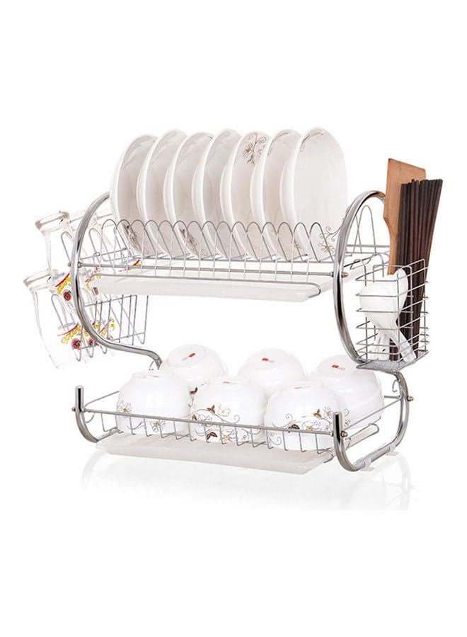 2-Tier Stainless Steel Dish Drying Stand Silver 41cm