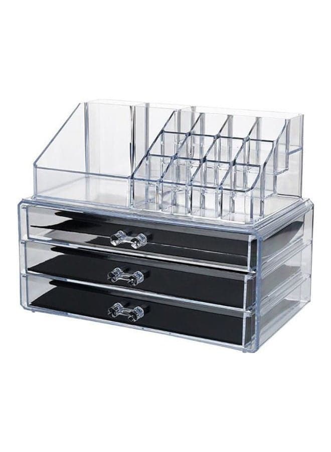 Makeup Organizer Large Capacity Cosmetic Storage Box 2 Parts with 3 Drawers Clear/Black