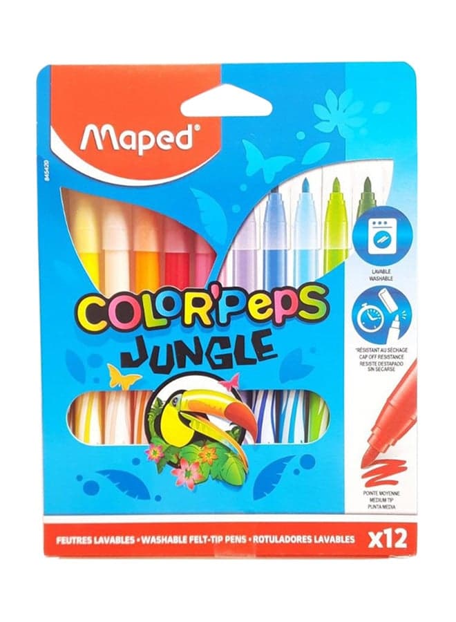 12-Piece Jungle Felt Tip Color Pen Set Multicolour