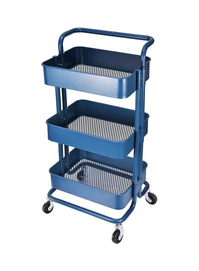 Multifunctional 3-Tier Kitchen Rolling Cart Blue 17.72x34.25x13.8inch