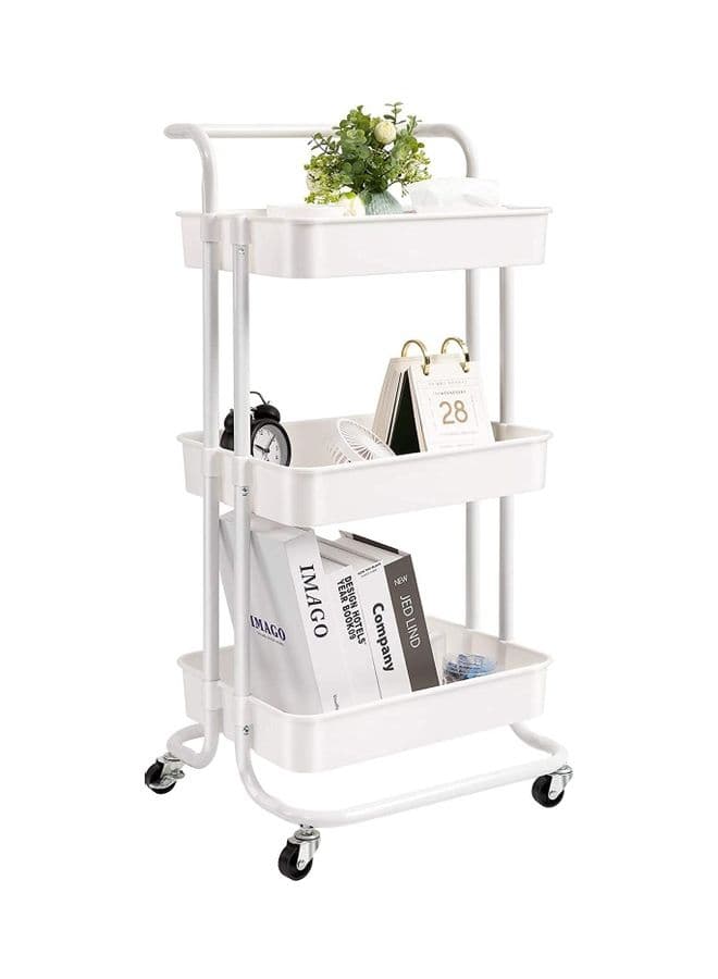 Multifunctional 3-Tier Kitchen Rolling Cart White 17.72x34.25x13.8inch
