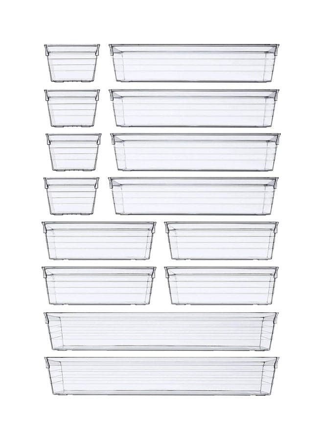14-Piece Plastic Drawer Organizer Tray Clear 31x17x11cm