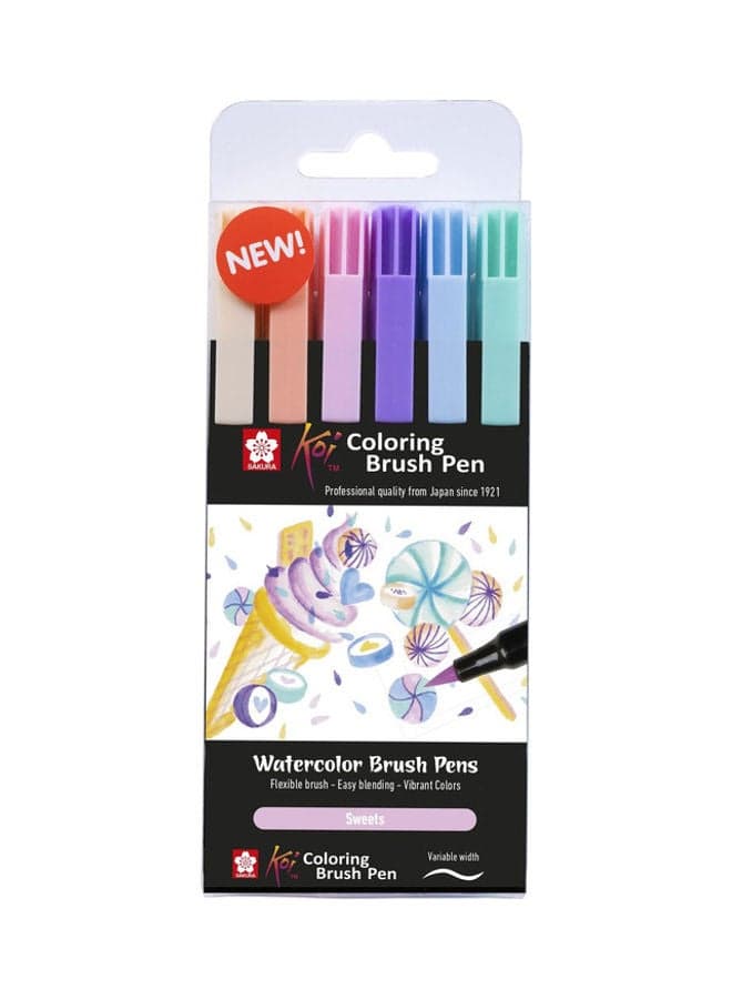 6-Piece Koi Colouring Brush Pen Set Multicolour