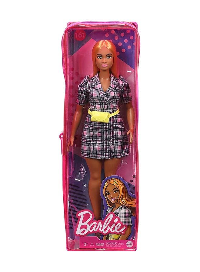 Fashion Doll With Puff Sleeve Plaid Blazer Dress