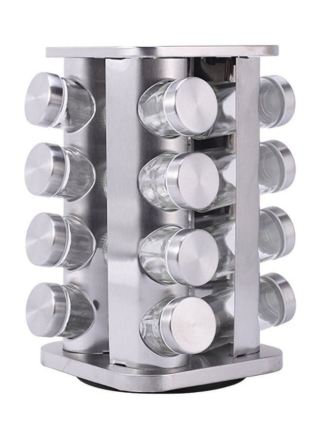 16-Piece Spice Jar Rack With 360°Rotating Clear/Silver