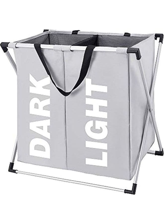 2-Section Foldable Laundry Organizer Grey 21.7x22.8x15inch