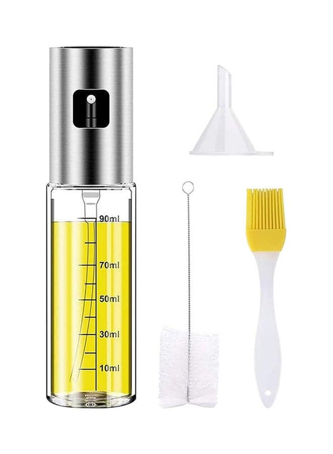 4-Piece Glass Oil Sprayer Set Silver/Clear/White