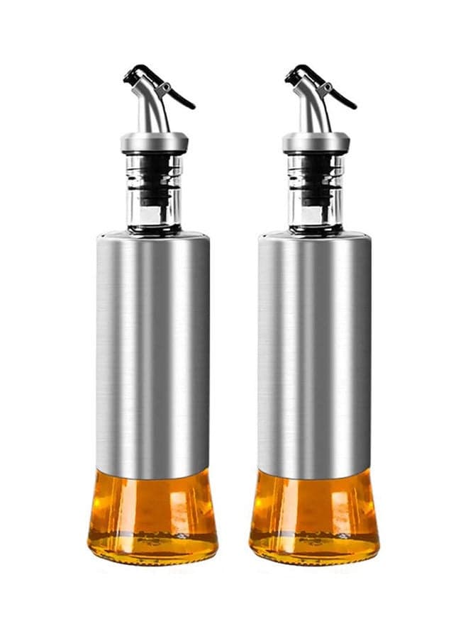 2-Piece Glass Oil Dispenser Silver/Clear