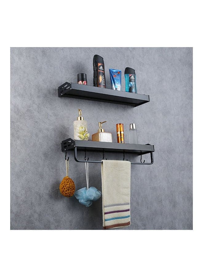 Double Space Aluminum Bathroom Storage Shelf Black
