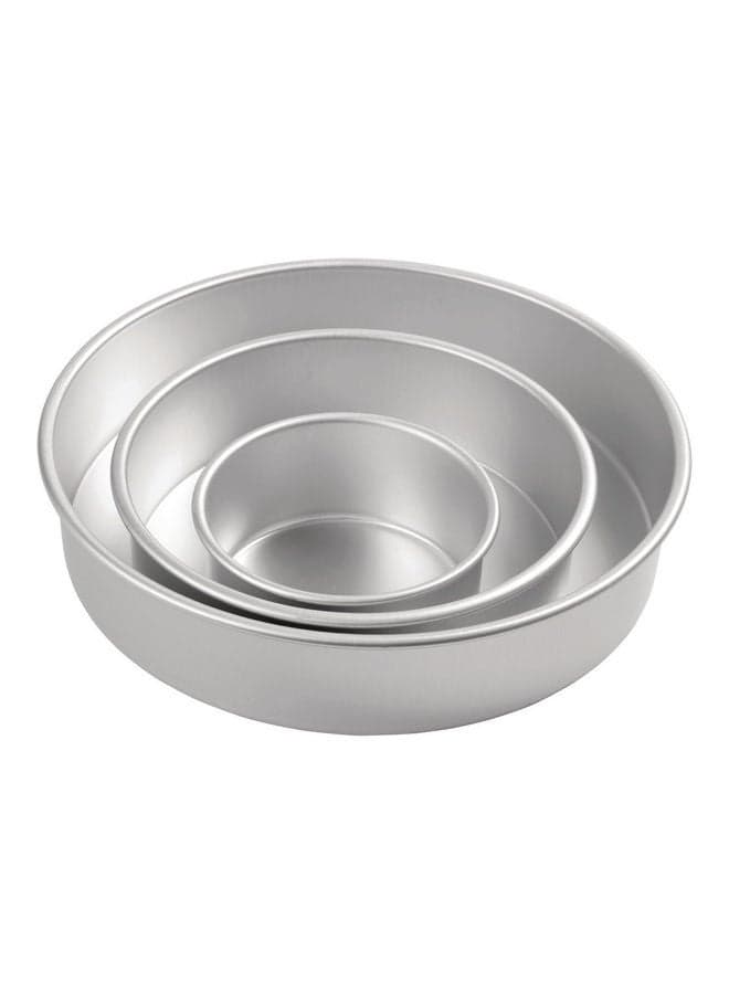 3-Piece Round Baking Pan Set Silver 30x5x30cm