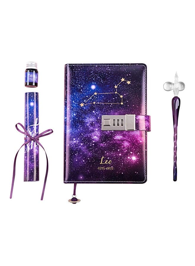 Binder Leather Lock Diary With Pen And Holder Purple