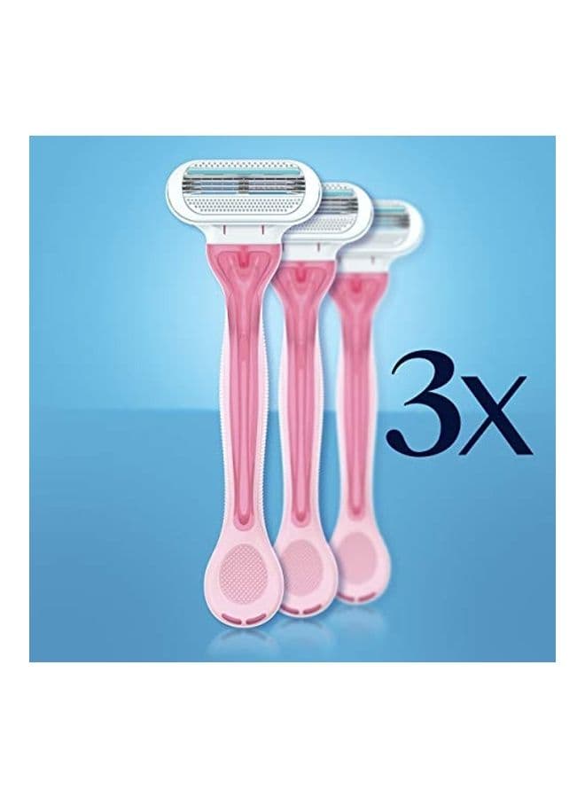 3-Piece Sensitive Disposable Razor For Women Pink/White