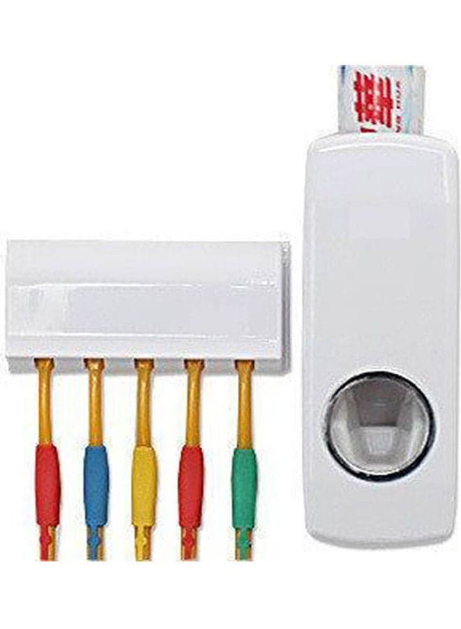 Home Automatic Toothpaste Dispenser Toothbrush Holder Bathroom Products Wall Mount Rack Bath Set Toothpaste Squeezers White White