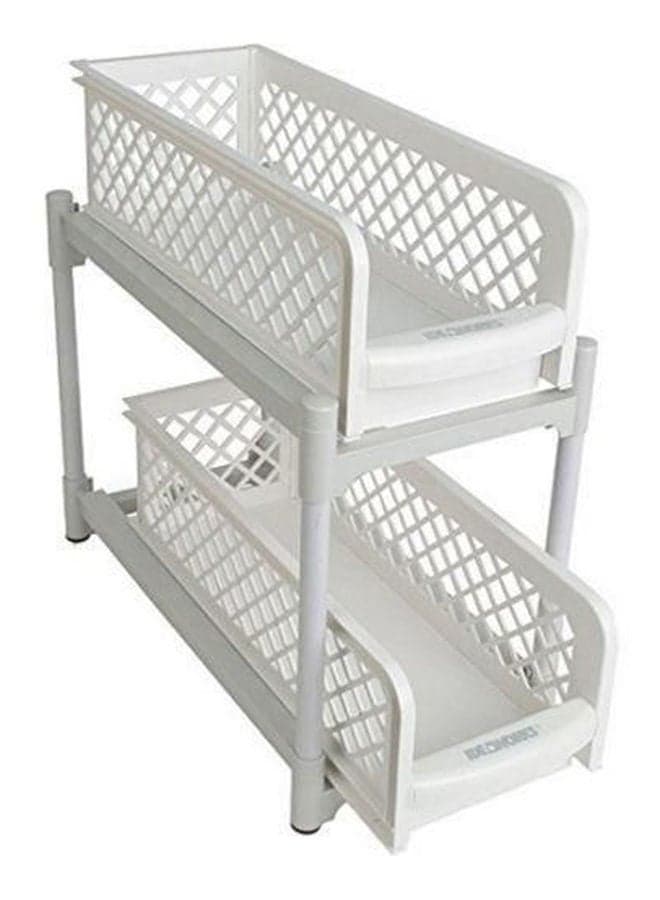 2 Tier Sliding Basket Drawers Portable Under Sink Kitchen Cupboard Storage White
