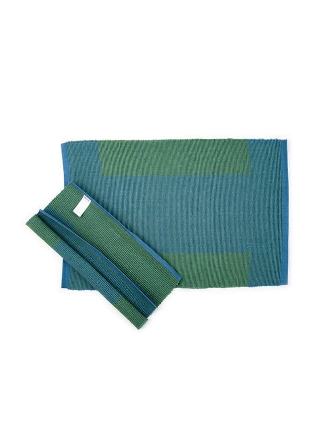 2-Piece Checked Pattern Kitchen Ribbed Blue/Green 33x48cm