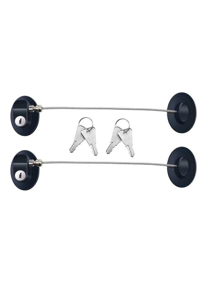 2-Piece Refrigerator Door Lock 4 Keys Black