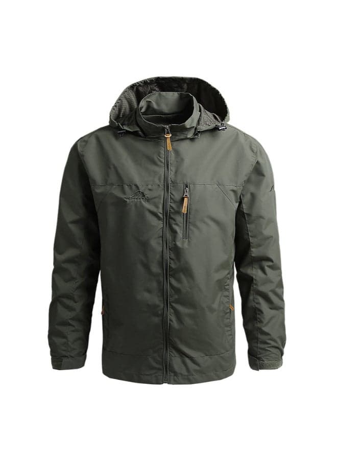 Stylish Stand Collar Hooded Jacket Green