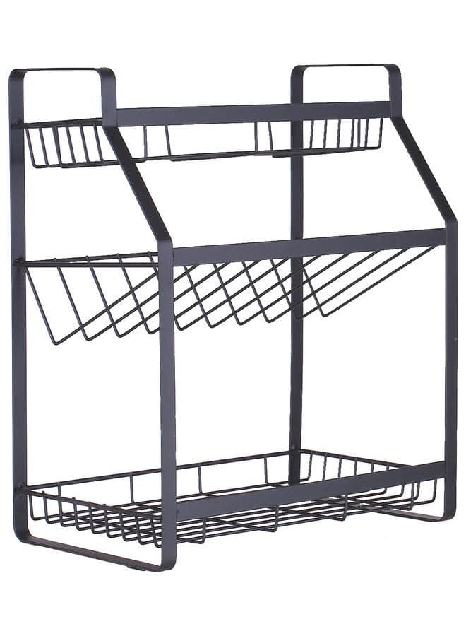 3-Tier Heavy-Duty Kitchen Hanging Storage Rack Black 41.0x36.5x26.0cm