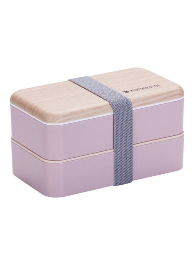 2 Layers Microwave Heating Food Containers With Elastic Band Pink 18.5x10.5x10.0cm