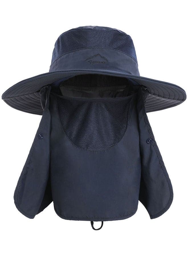 Wide Brim Sun Hat With Detachable Neck Flap and Face Cover