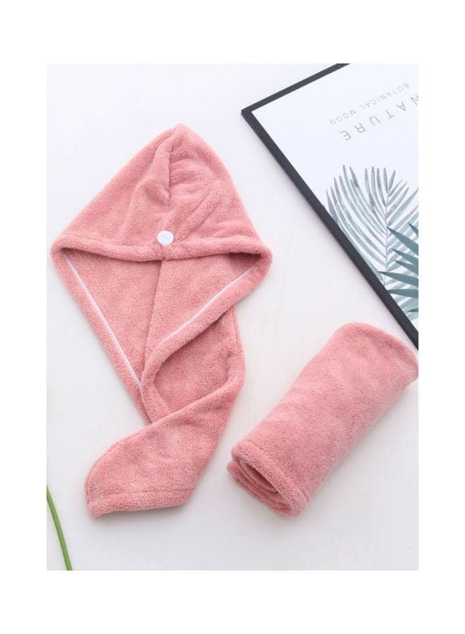 2 Piece Super Absorbent Hair Towel Set Pink 25x65cm
