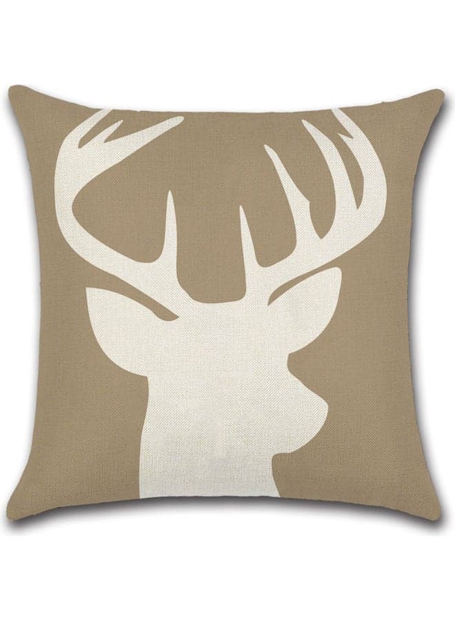 Deer Printed Cushion Cover Cotton Blend Brown/White 45x45cm