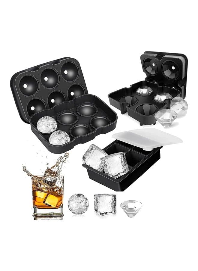 Pack Of 3 Silicone Ice Cube Molds With Lids Black One Size