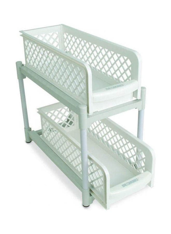 Portable 2 Tier Basket Drawer Kitchen And Bathroom Cabinets White