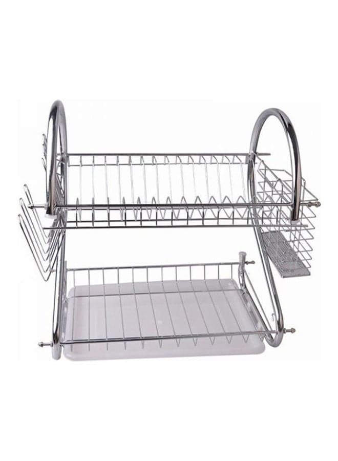 2 Layers Dish Rack Tableware Shelf Plate Cutlery Cup Silver