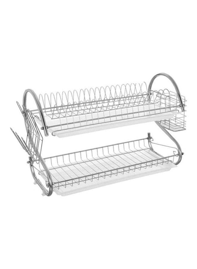 Dish Drying Rack Two Layer Stainless Steel Utensil Holder With Drain Board Silver